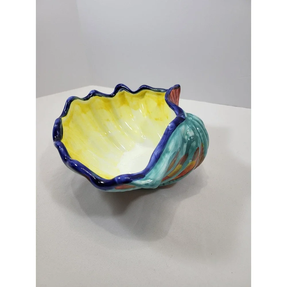 Ciao Italya Bellini Clam Shell Fish Bowl Set Hand Painted Italian Coastal Decor,